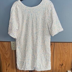 White Sequin Short Sleeve Dress